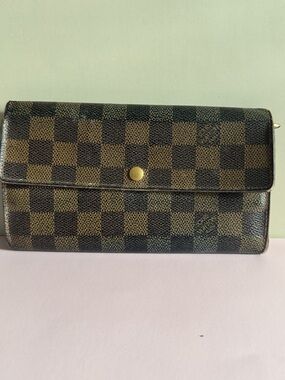Louis Vuitton Damier Ebene Long Wallet Brown Snap Closure